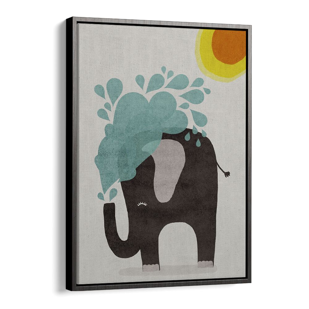 Funny Elephant by Treechild Kids Room Art Prints in Black Floater Frame