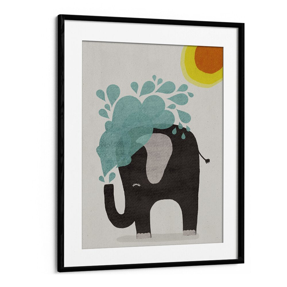 Funny Elephant by Treechild Kids Room Art Prints in Black Frame With Mount