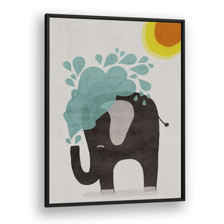 Funny Elephant by Treechild Kids Room Art Prints in Black Plain Frame