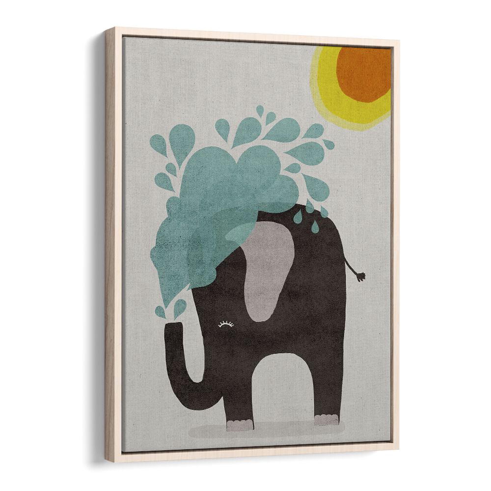 Funny Elephant by Treechild Kids Room Art Prints in Oak Wood Floater Frame