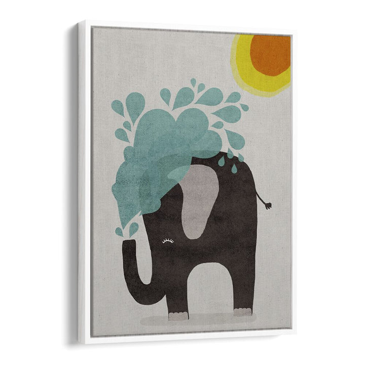 Funny Elephant by Treechild Kids Room Art Prints in White Floater Frame