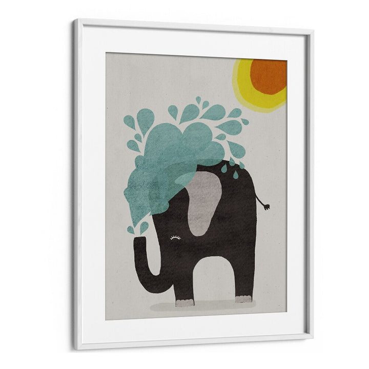 Funny Elephant by Treechild Kids Room Art Prints in White Frame With Mount