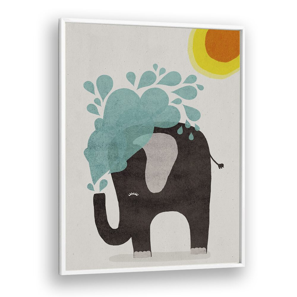 Funny Elephant by Treechild Kids Room Art Prints in White Plain Frame