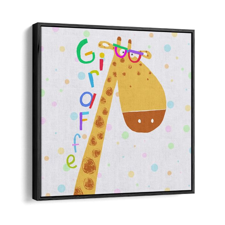 Funny Giraffe Wearing Glasses By Carla Daly Kids Room Painting in Black Floater Frame