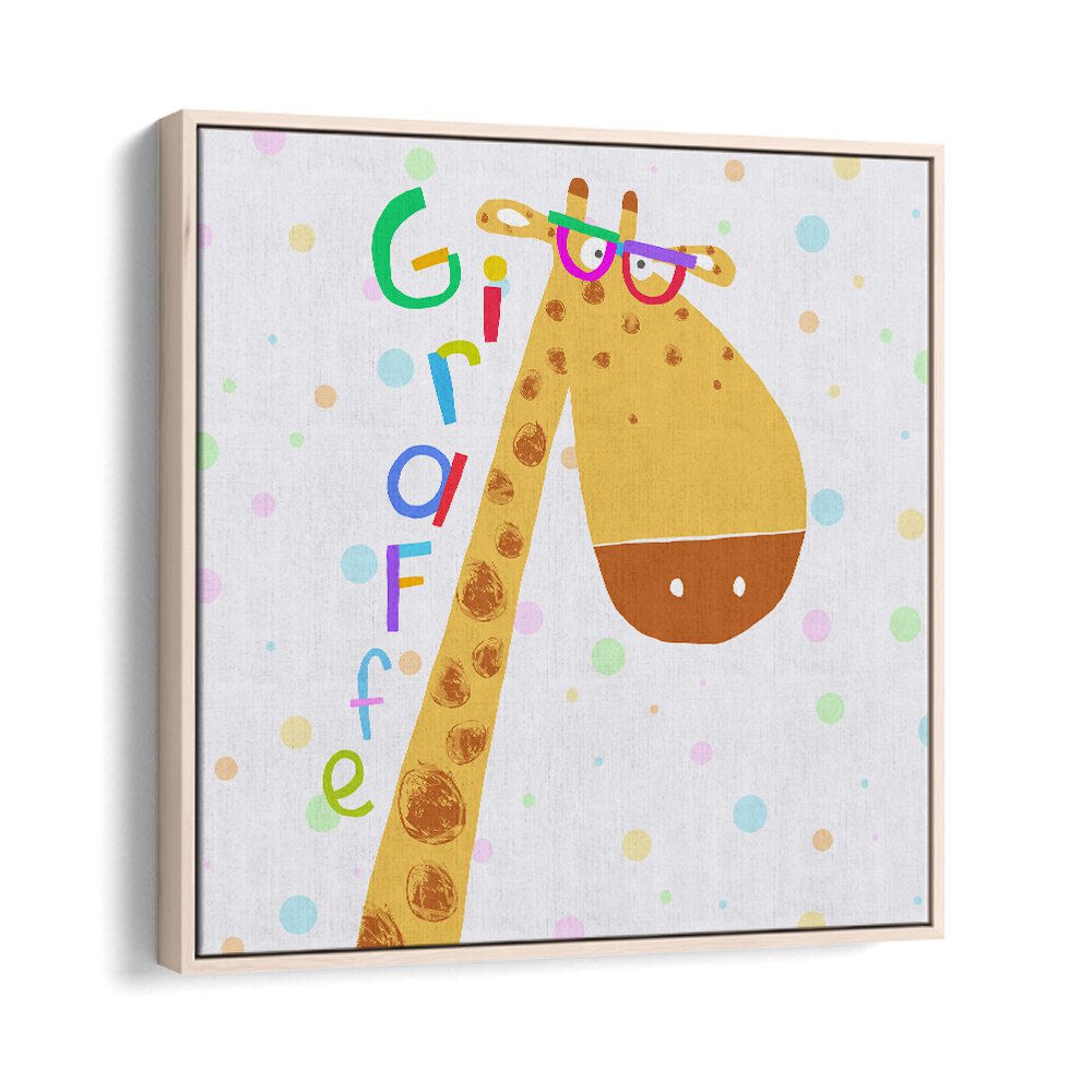 Funny Giraffe Wearing Glasses By Carla Daly Kids Room Painting in Oak Wood Floater Frame