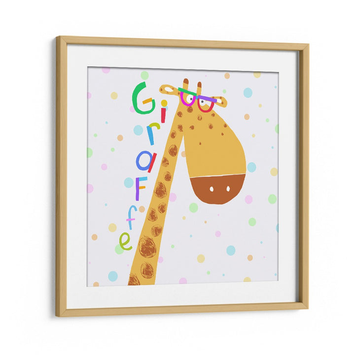 Funny Giraffe Wearing Glasses By Carla Daly Kids Room Painting in Oak Wood Frame With Mount