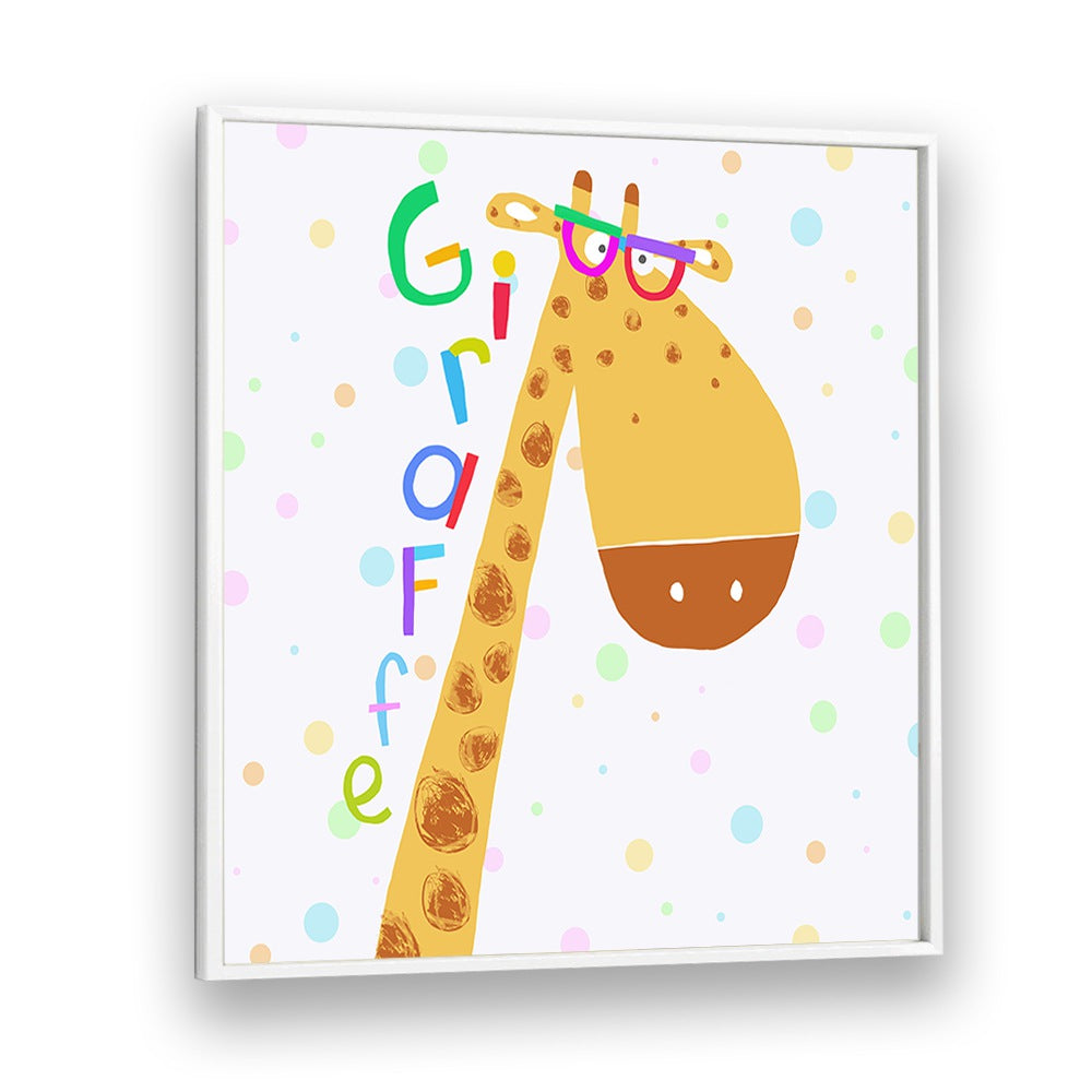 Funny Giraffe Wearing Glasses By Carla Daly Kids Room Painting in White Plain Frame