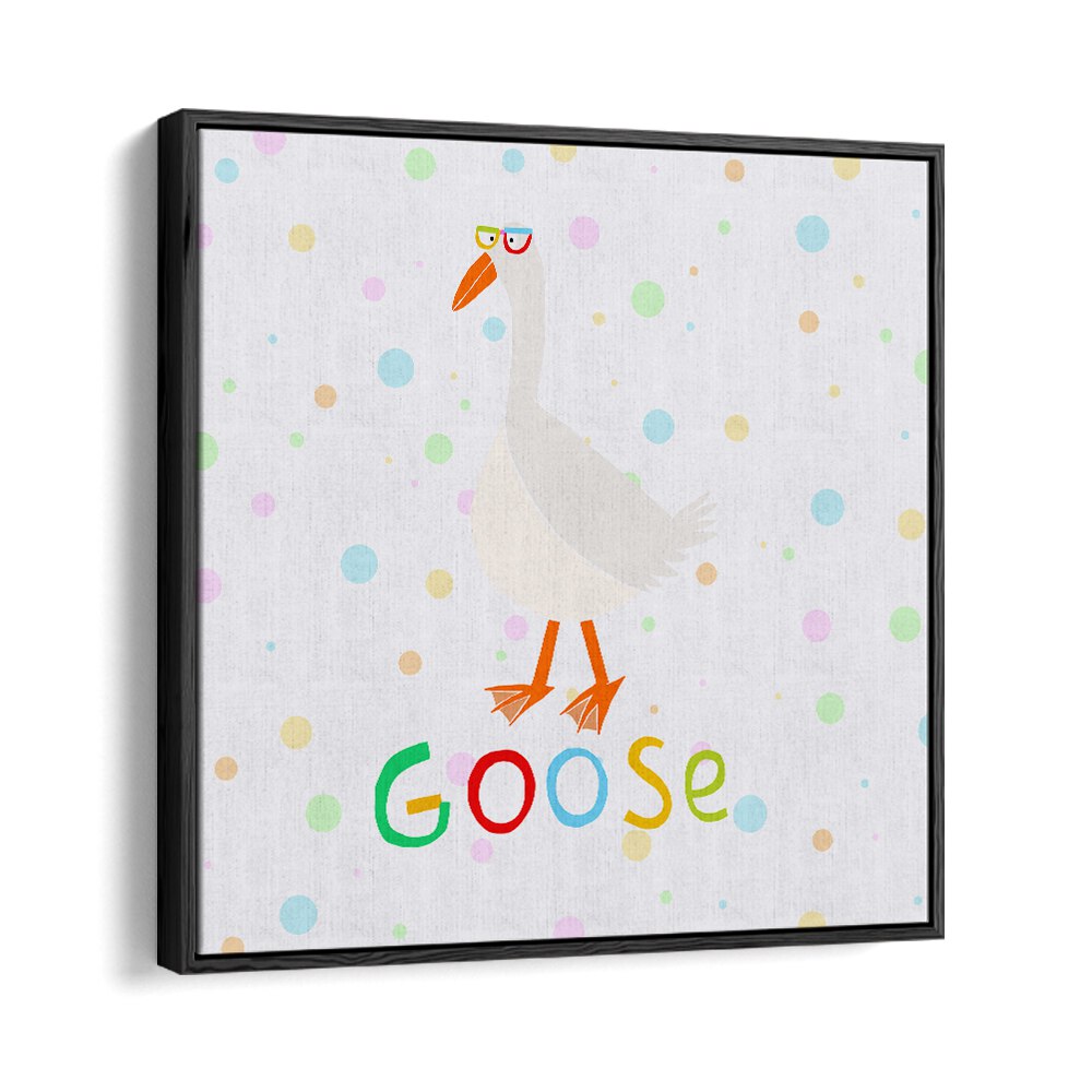 Funny Goose Wearing Glasses By Carla Daly Kids Room Painting in Black Floater Frame