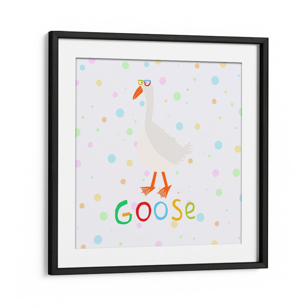 Funny Goose Wearing Glasses By Carla Daly Kids Room Painting in Black Frame With Mount