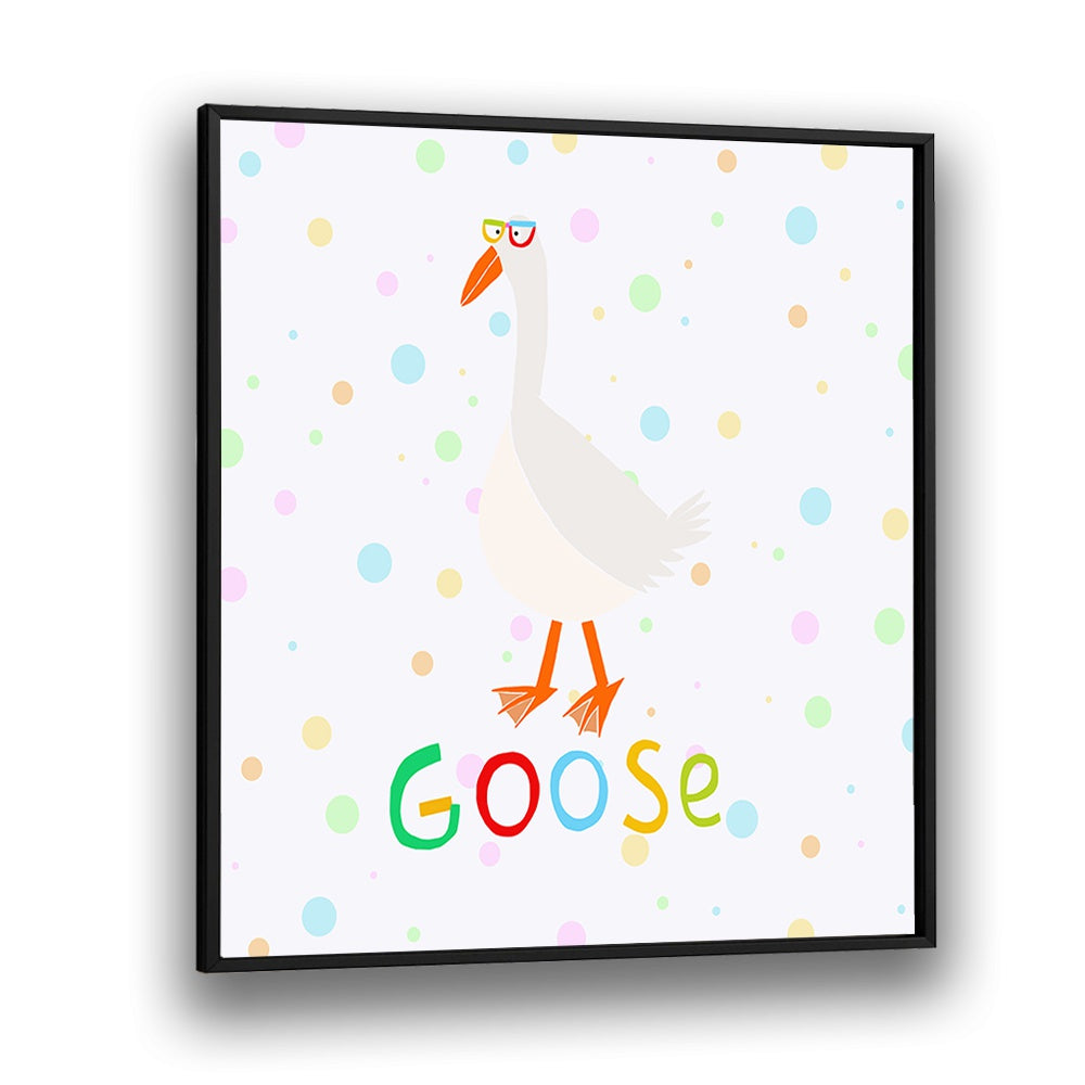 Funny Goose Wearing Glasses By Carla Daly Kids Room Painting in Black Plain Frame