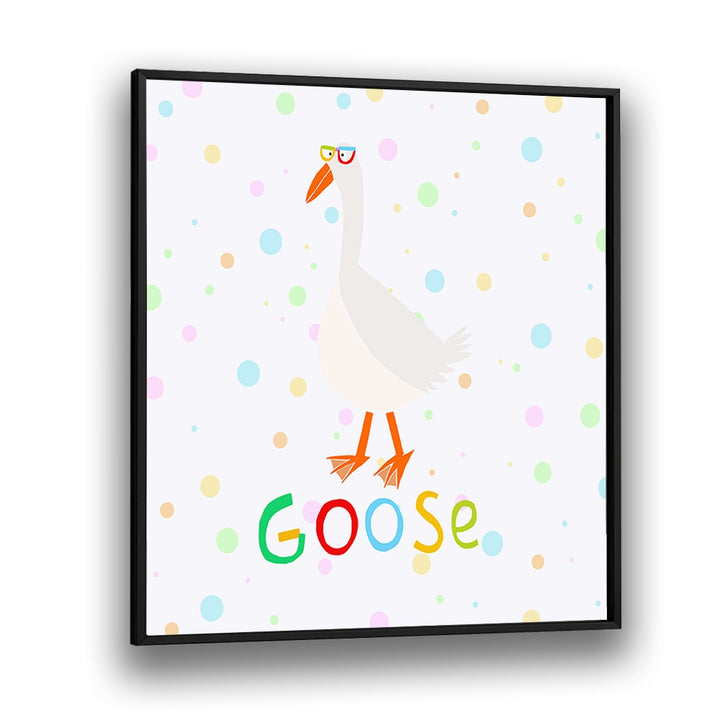 Funny Goose Wearing Glasses By Carla Daly Kids Room Painting in Black Plain Frame