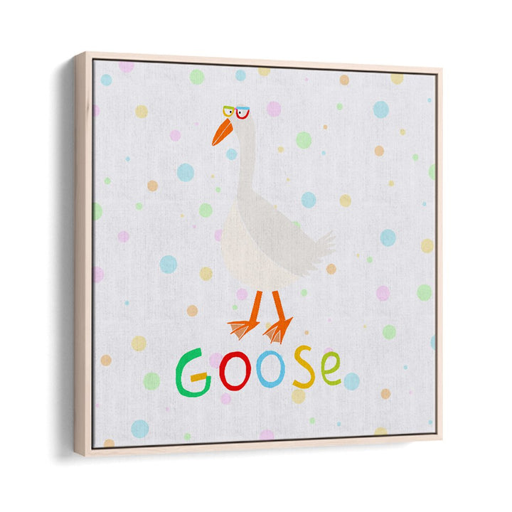 Funny Goose Wearing Glasses By Carla Daly Kids Room Painting in Oak Wood Floater Frame