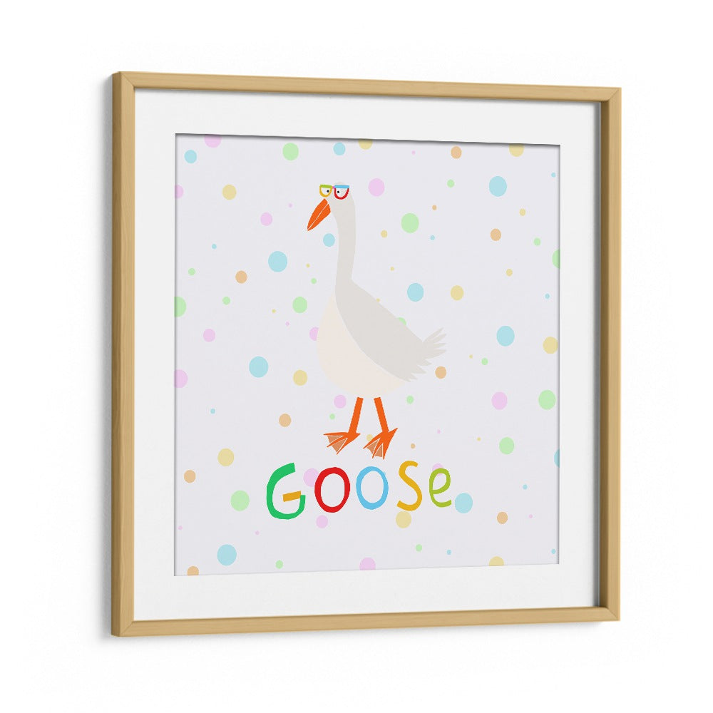 Funny Goose Wearing Glasses By Carla Daly Kids Room Painting in Oak Wood Frame With Mount