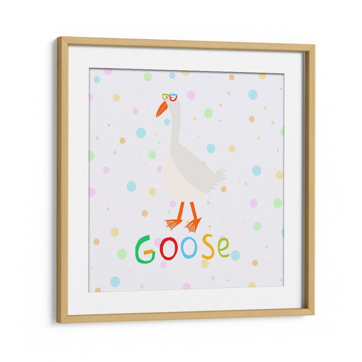 Funny Goose Wearing Glasses By Carla Daly Kids Room Painting in Oak Wood Frame With Mount