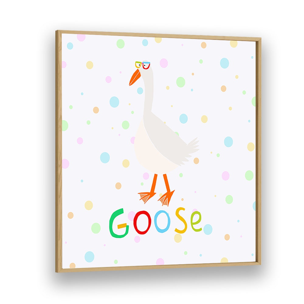 Funny Goose Wearing Glasses By Carla Daly Kids Room Painting in Oak Wood Plain Frame