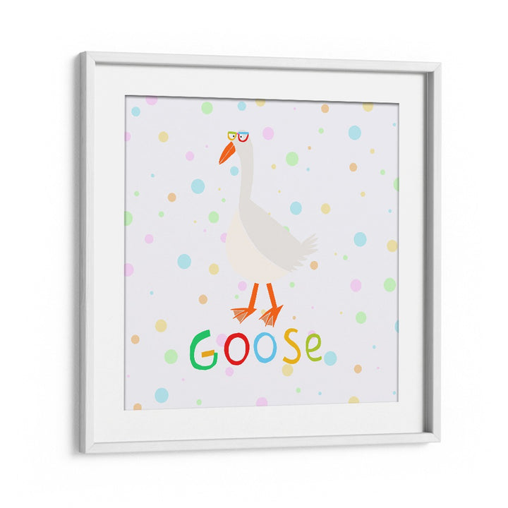 Funny Goose Wearing Glasses By Carla Daly Kids Room Painting in White Frame With Mount