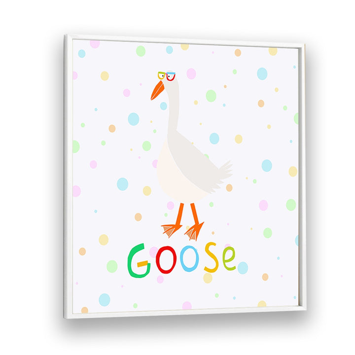 Funny Goose Wearing Glasses By Carla Daly Kids Room Painting in White Plain Frame