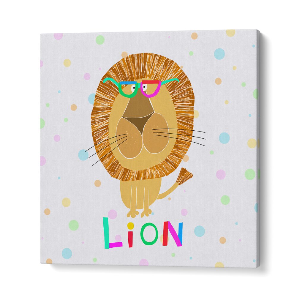 Funny Lion Wearing Glasses By Carla Daly Kids Painting in Gallery Wrap