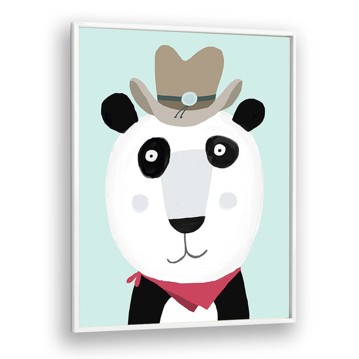 Funny Panda With Cowboy Hat By Carla Daly Kids Painting in White Plain Frame