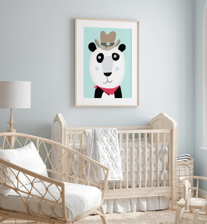 Funny Panda With Cowboy Hat By Carla Daly Kids Painting placed on a wall 