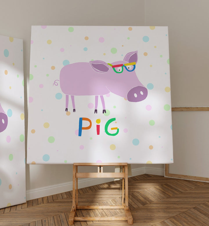 Funny Pig Wearing Glasses By Carla Daly Kids Room Paintings placed on a wall