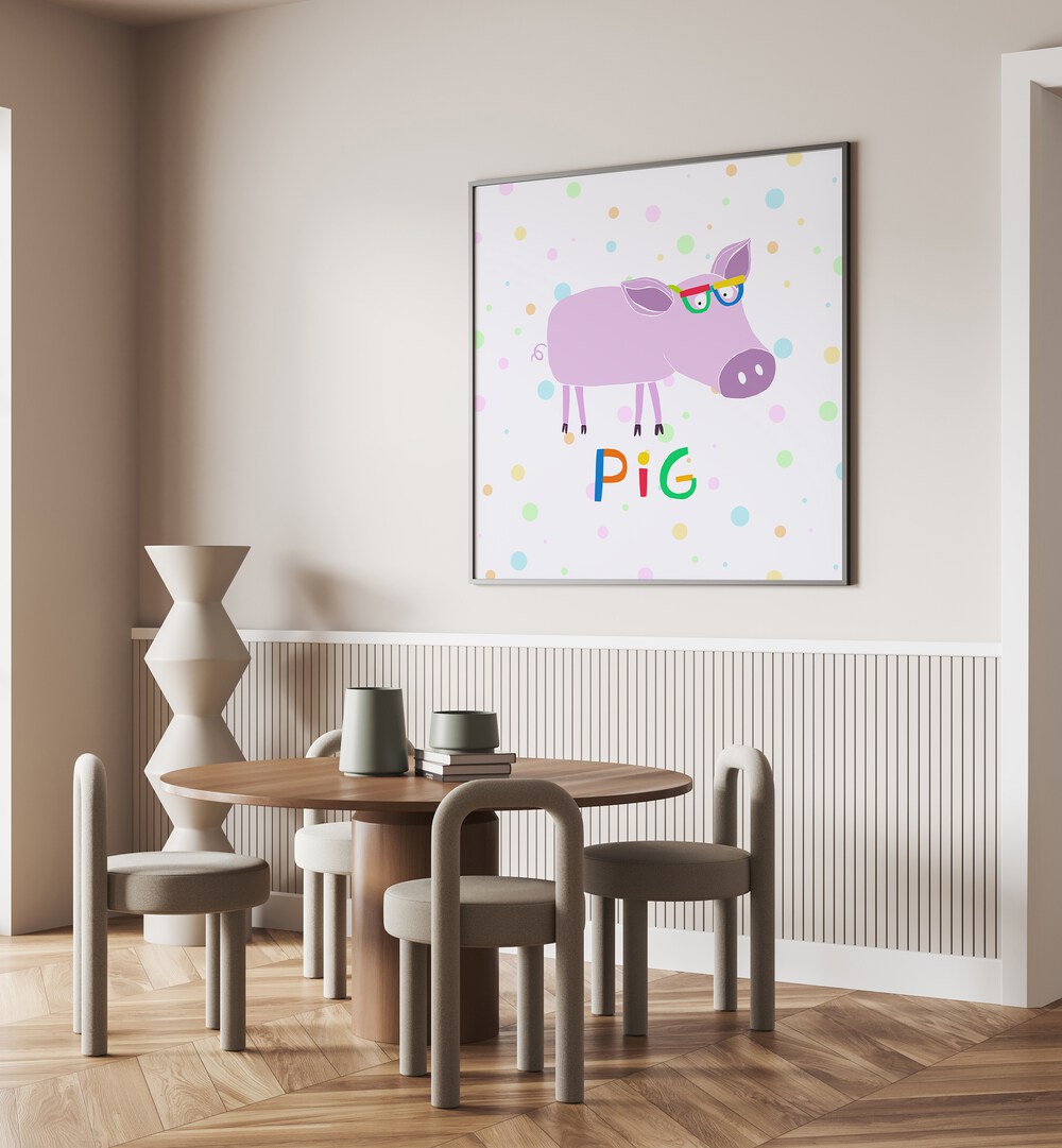 Funny Pig Wearing Glasses By Carla Daly Kids Room Paintings placed on a wall