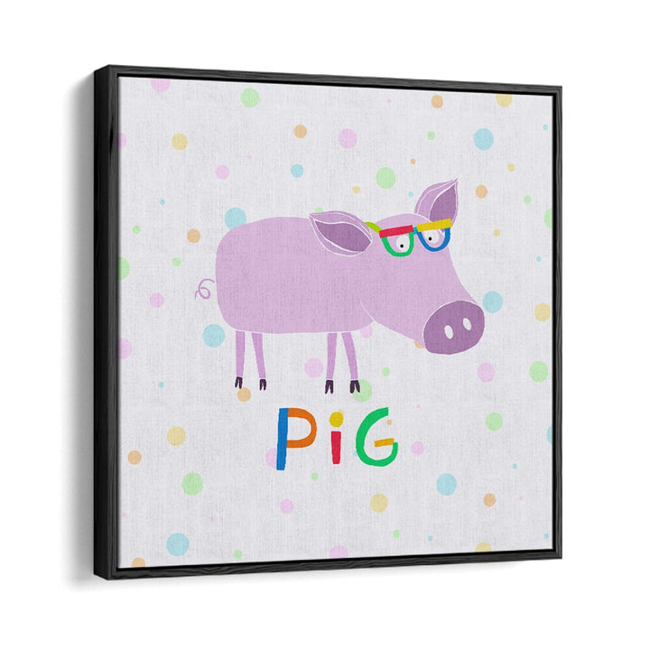 Funny Pig Wearing Glasses By Carla Daly Kids Room Painting in Black Floater Frame