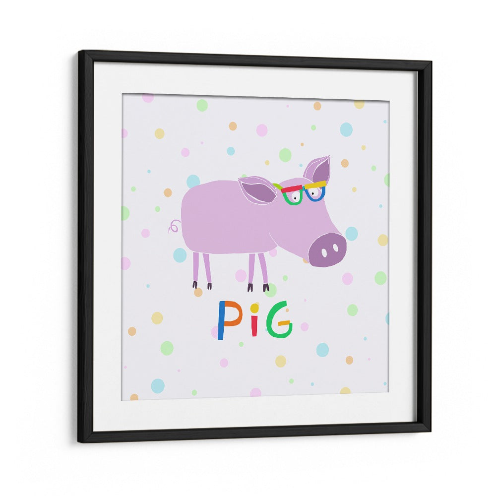 Funny Pig Wearing Glasses By Carla Daly Kids Room Painting in Black Frame With Mount