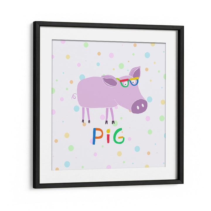 Funny Pig Wearing Glasses By Carla Daly Kids Room Painting in Black Frame With Mount