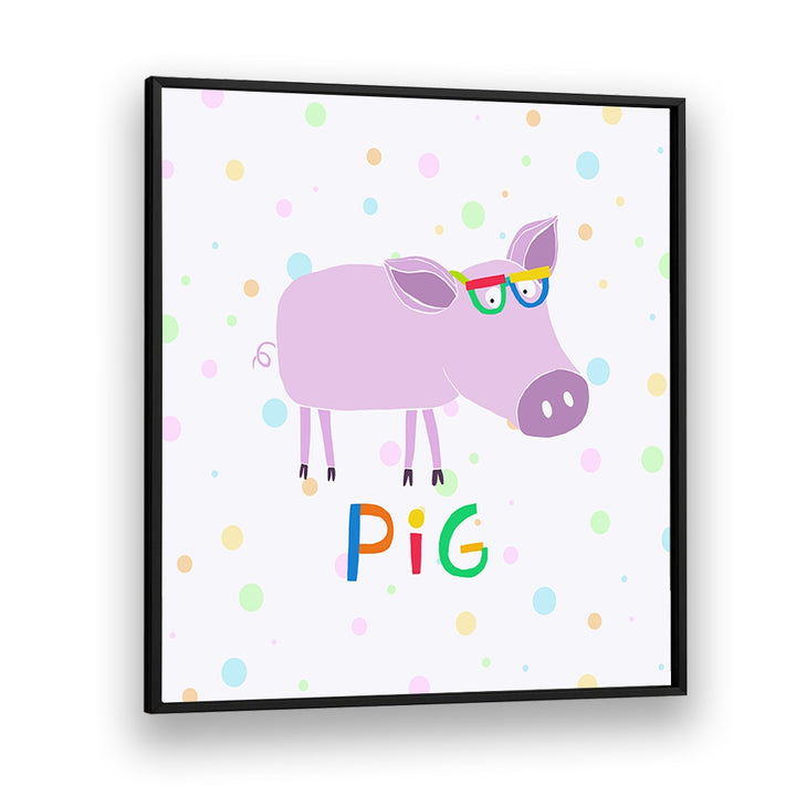 Funny Pig Wearing Glasses By Carla Daly Kids Room Painting in Black Plain Frame