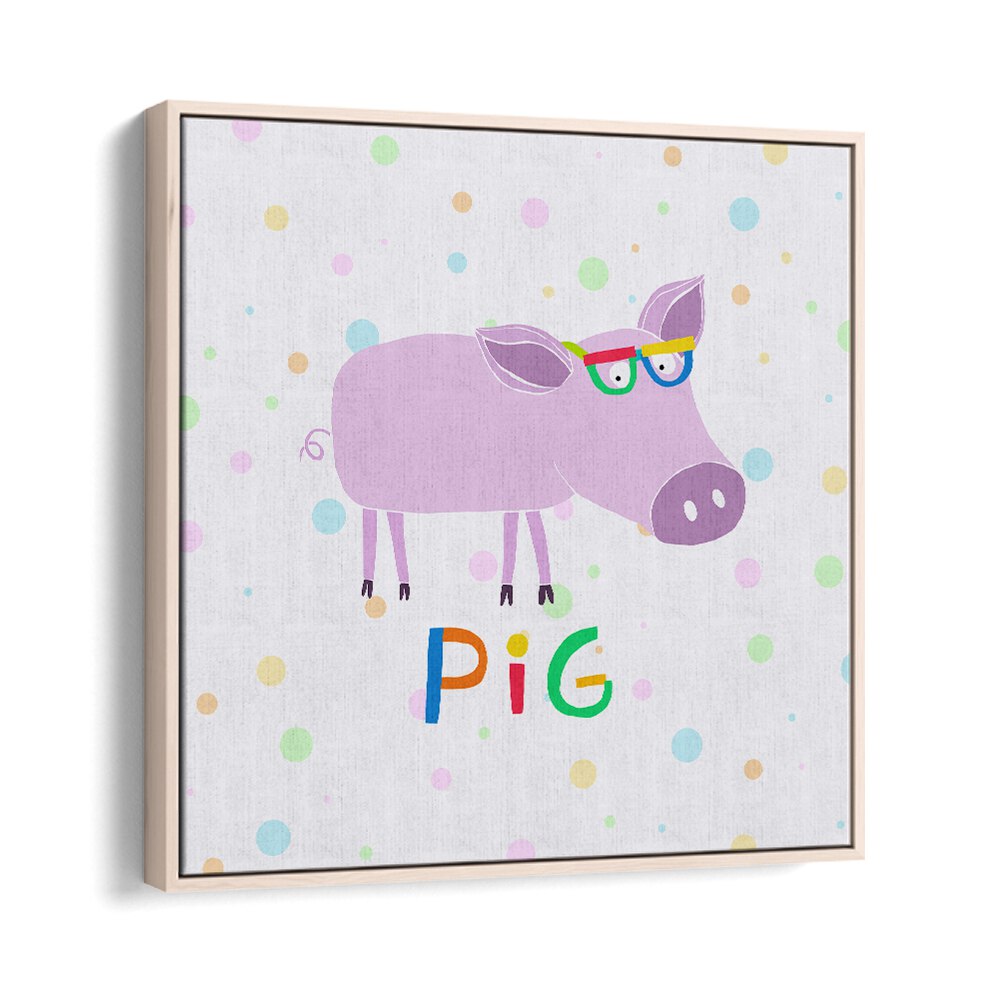 Funny Pig Wearing Glasses By Carla Daly Kids Room Painting in Oak Wood Floater Frame