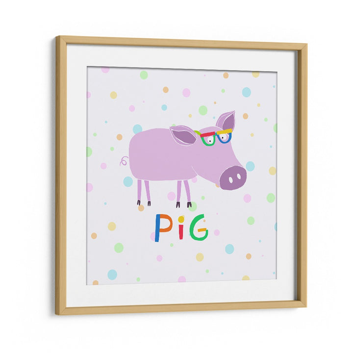 Funny Pig Wearing Glasses By Carla Daly Kids Room Painting in Oak Wood Frame With Mount