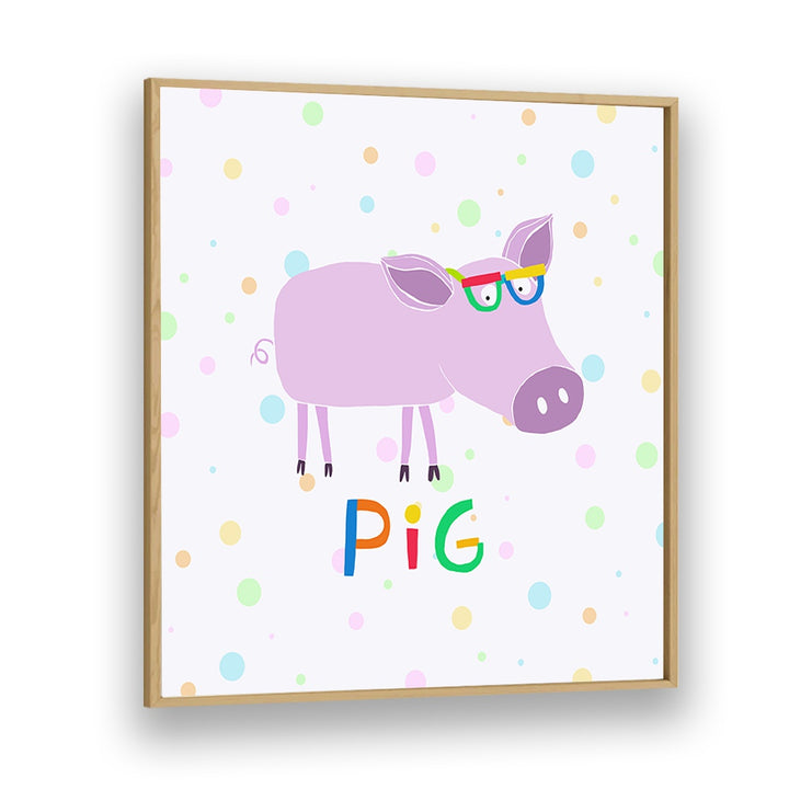 Funny Pig Wearing Glasses By Carla Daly Kids Room Painting in Oak Wood Plain Frame