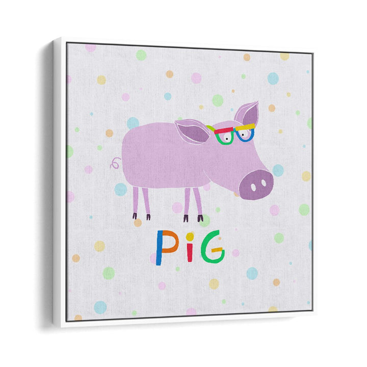 Funny Pig Wearing Glasses By Carla Daly Kids Room Painting in White Floater Frame