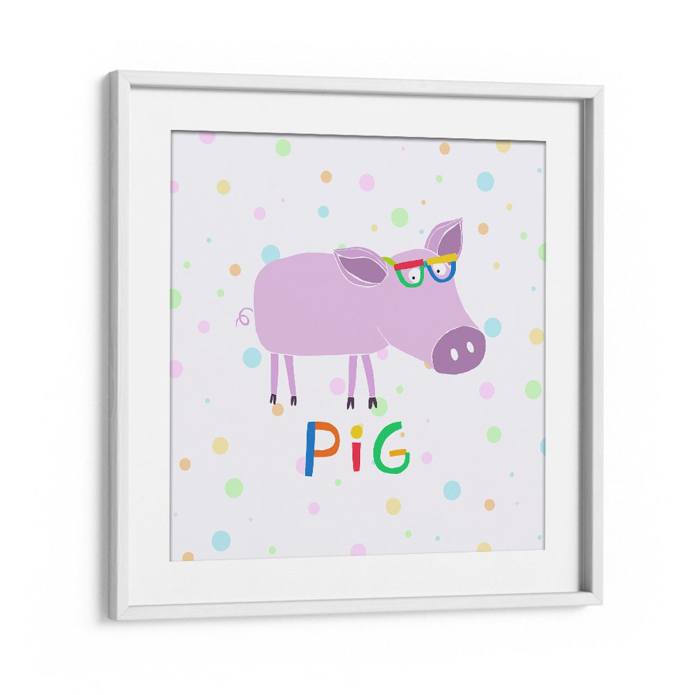 Funny Pig Wearing Glasses By Carla Daly Kids Room Painting in White Frame With Mount