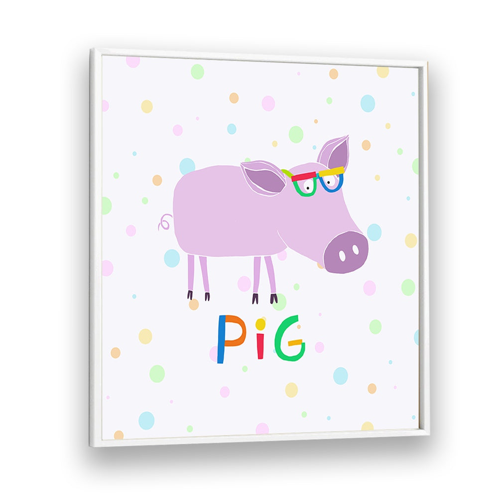 Funny Pig Wearing Glasses By Carla Daly Kids Room Painting in White Plain Frame