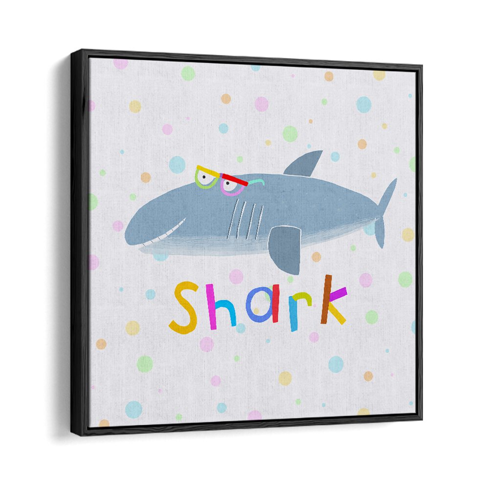 Funny Shark Wearing Glasses By Carla Daly Kids Room Painting in Black Floater Frame