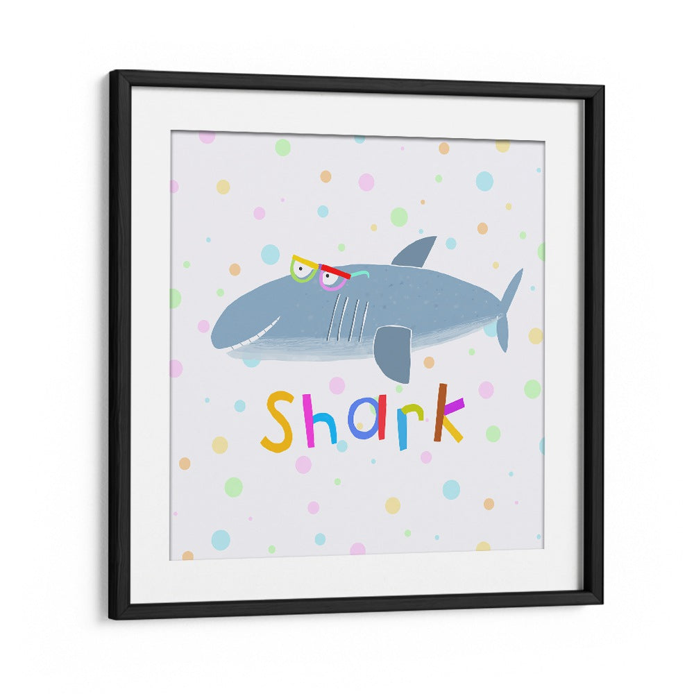 Funny Shark Wearing Glasses By Carla Daly Kids Room Painting in Black Frame With Mount