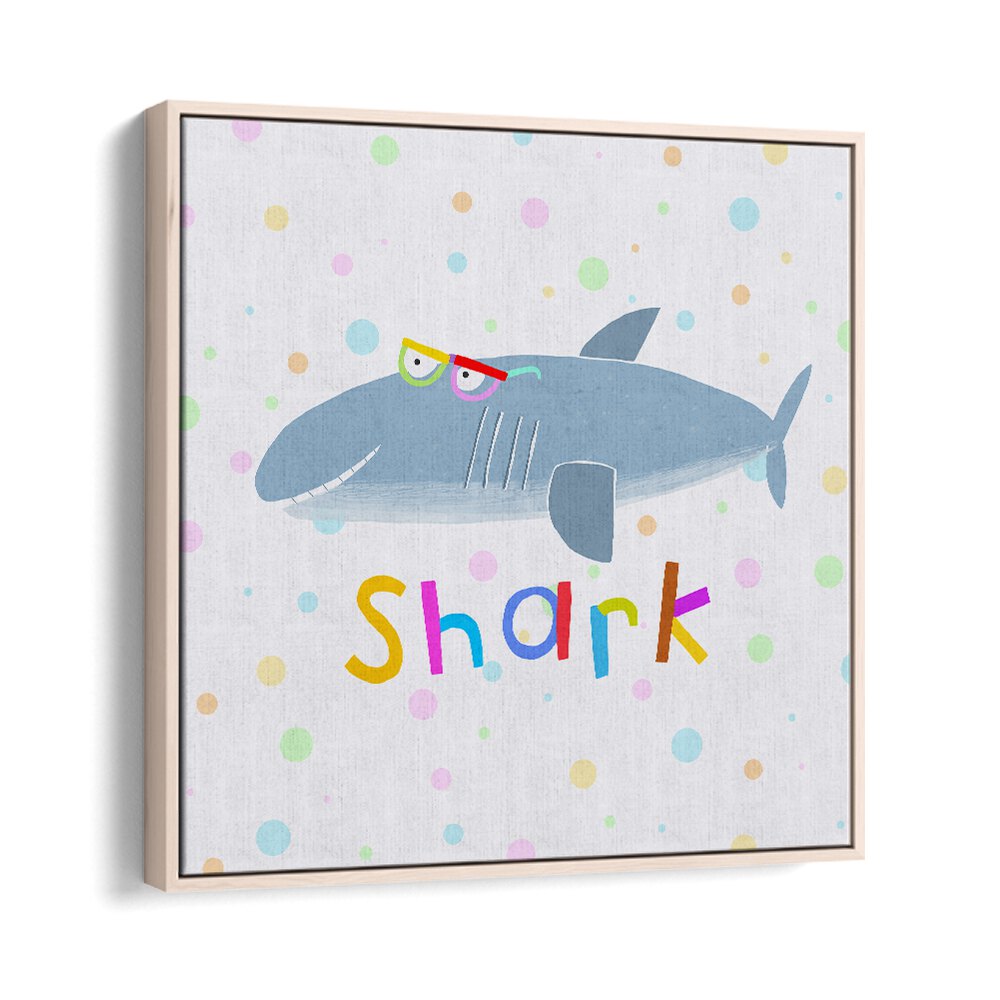 Funny Shark Wearing Glasses By Carla Daly Kids Room Painting in Oak Wood Floater Frame