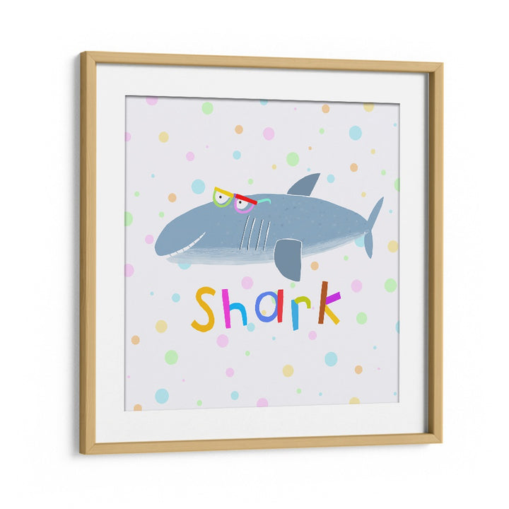 Funny Shark Wearing Glasses By Carla Daly Kids Room Painting in Oak Wood Frame With Mount