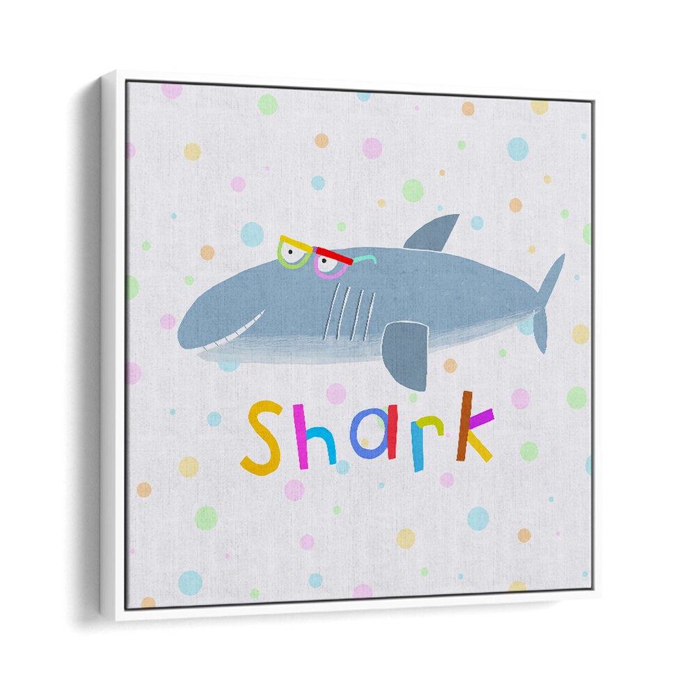 Funny Shark Wearing Glasses By Carla Daly Kids Room Painting in White Floater Frame