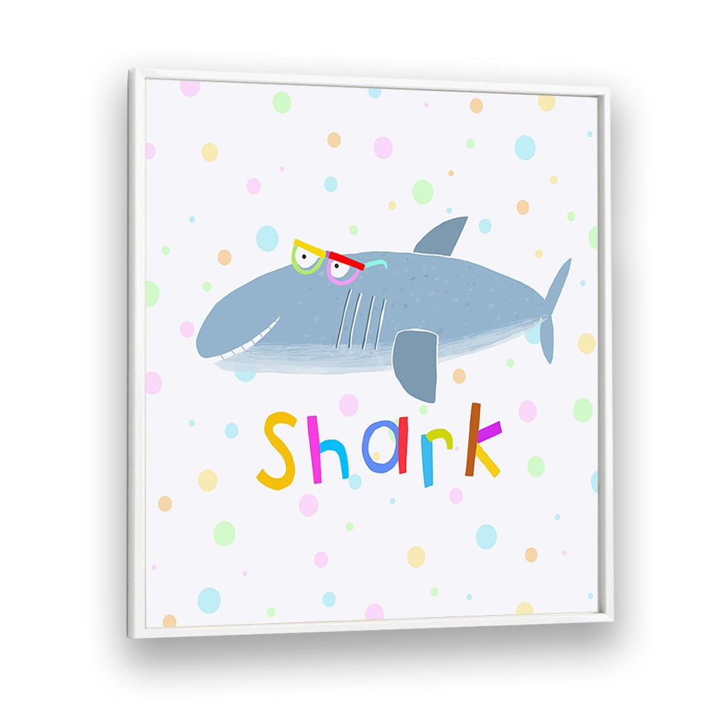 Funny Shark Wearing Glasses By Carla Daly Kids Room Painting in White Plain Frame