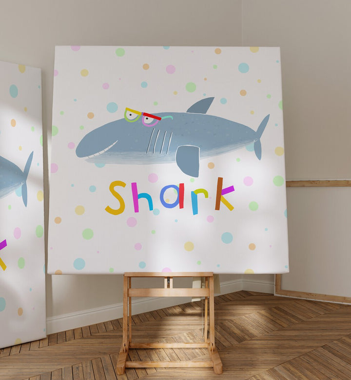 Funny Shark Wearing Glasses By Carla Daly Kids Room Paintings placed on a wall