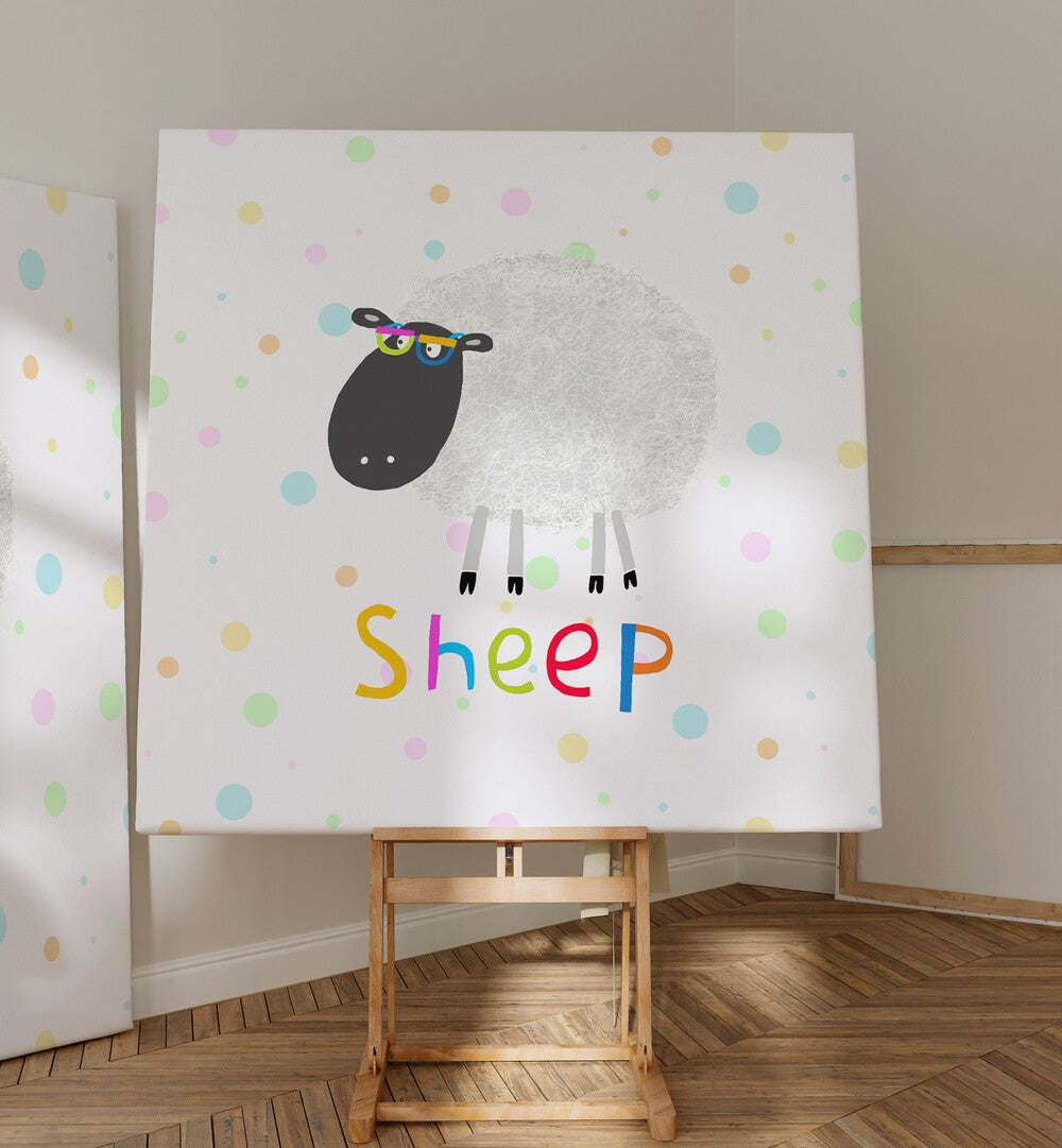 Funny Sheep Wearing Glasses By Carla Daly Kids Room Paintings placed on a wall