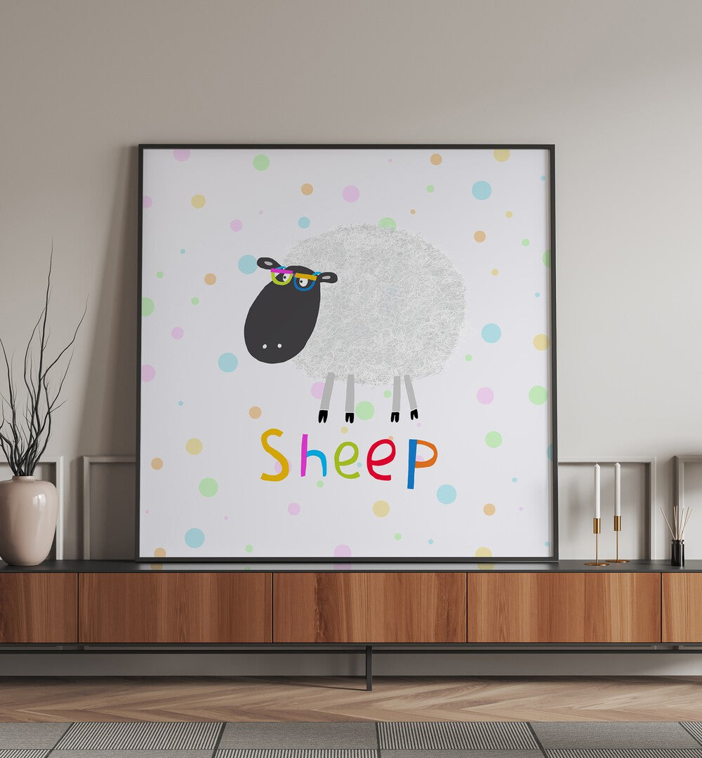 Funny Sheep Wearing Glasses By Carla Daly Kids Room Paintings placed on a wall