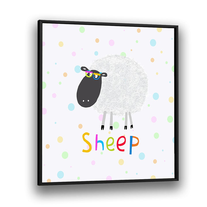 Funny Sheep Wearing Glasses By Carla Daly Kids Room Painting in Black Plain Frame