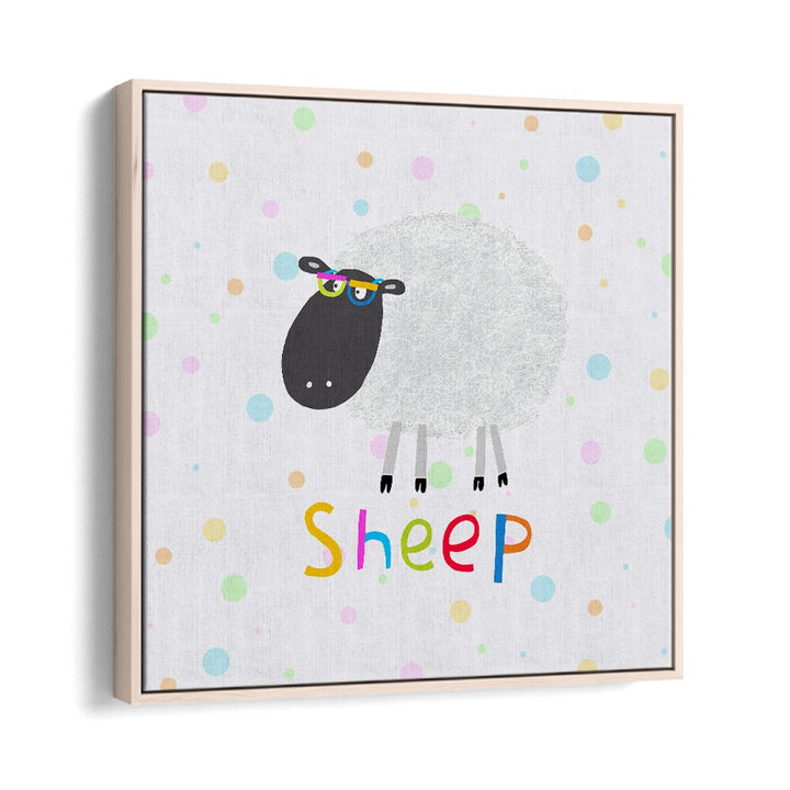 Funny Sheep Wearing Glasses By Carla Daly Kids Room Painting in Oak Wood Floater Frame