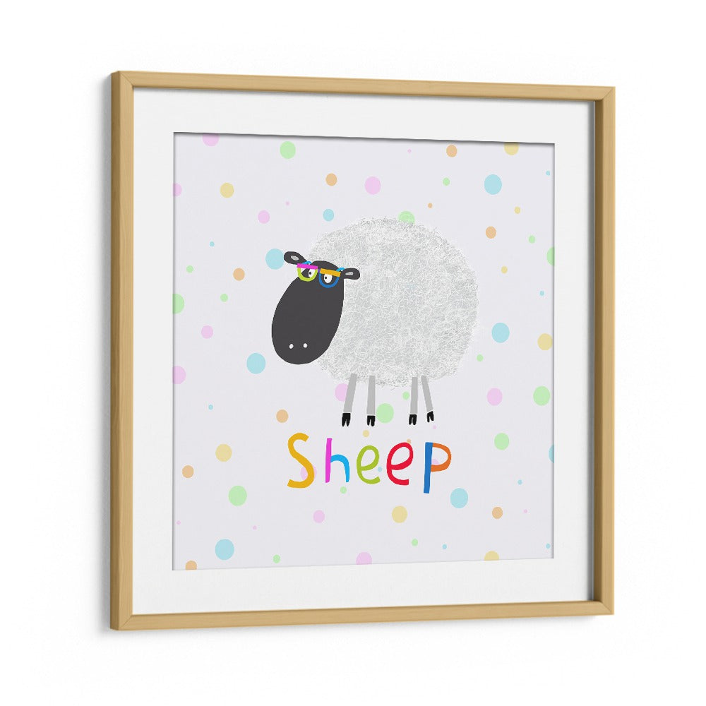 Funny Sheep Wearing Glasses By Carla Daly Kids Room Painting in Oak Wood Frame With Mount