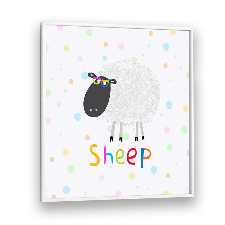 Funny Sheep Wearing Glasses By Carla Daly Kids Room Painting in White Plain Frame