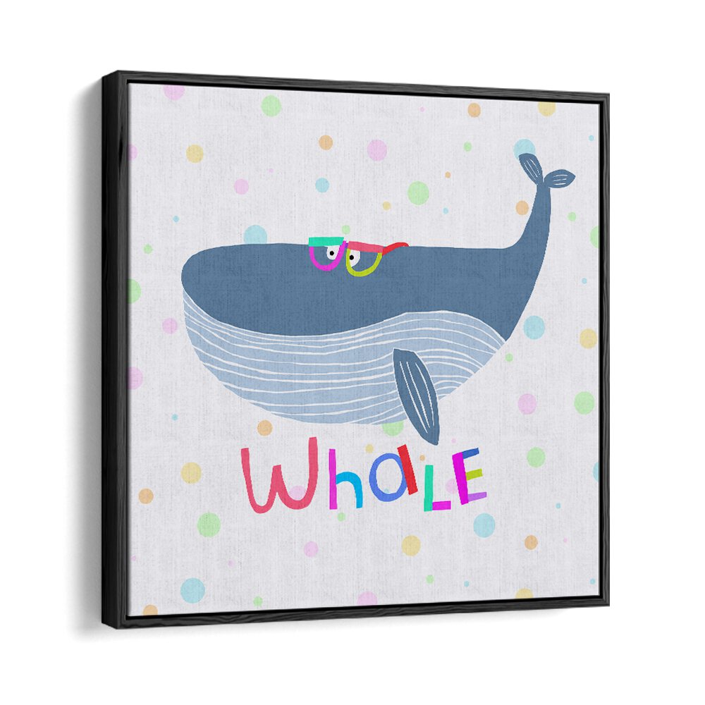 Funny Whale Wearing Glasses By Carla Daly Kids Room Painting in Black Floater Frame